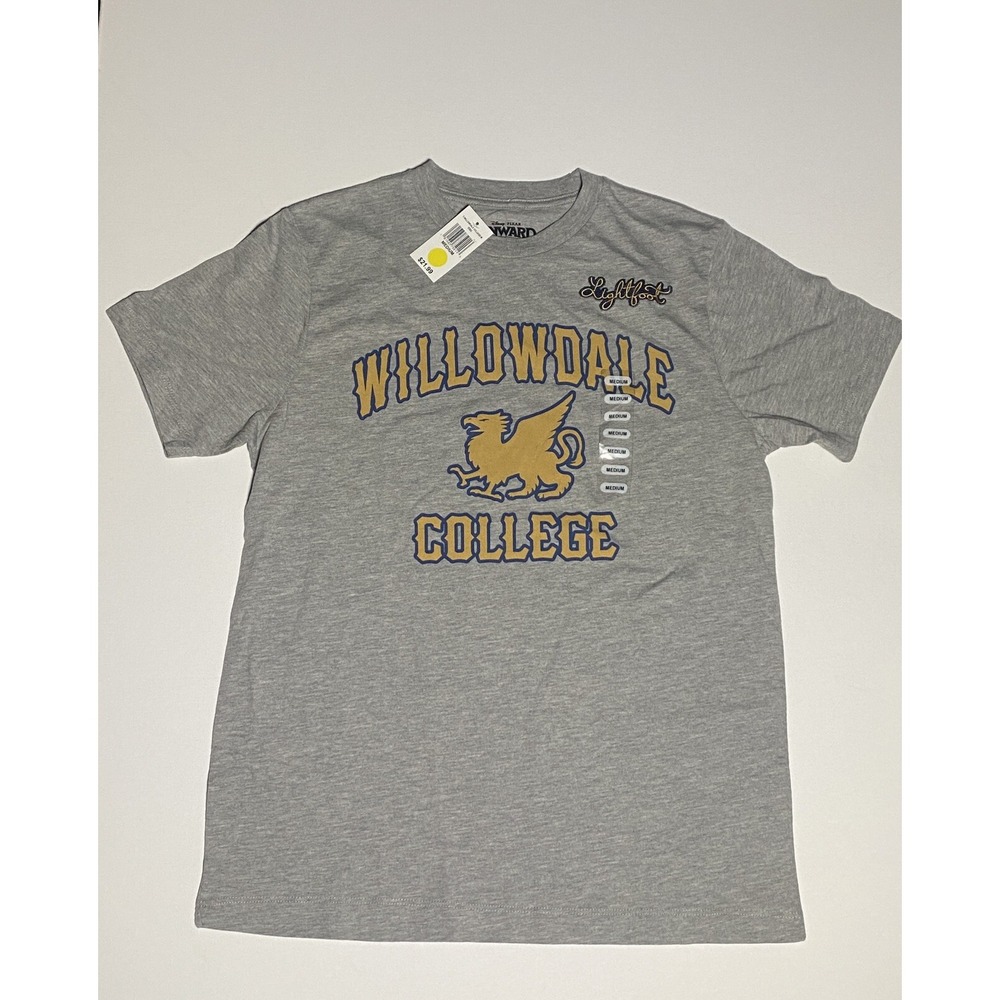 DISNEY PIXAR ONWARD WILLOWDALE COLLEGE T-Shirt Mens Medium Lightfoot Gray NWT